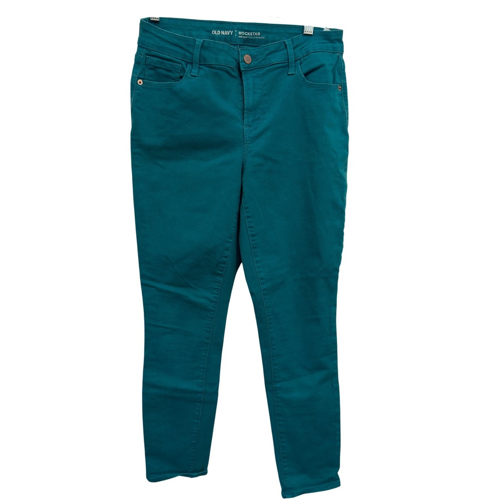 Old Navy Rockstar Skinny Jeans 10 Regular Teal Green Mid Rise Stretch 2010s